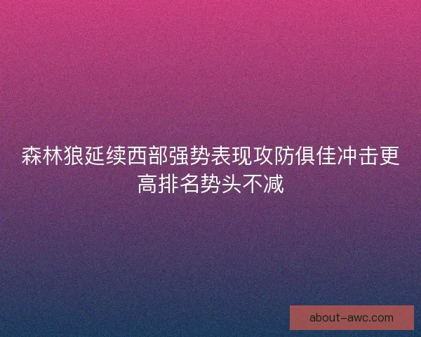 森林狼延续西部强势表现攻防俱佳冲击更高排名势头不减