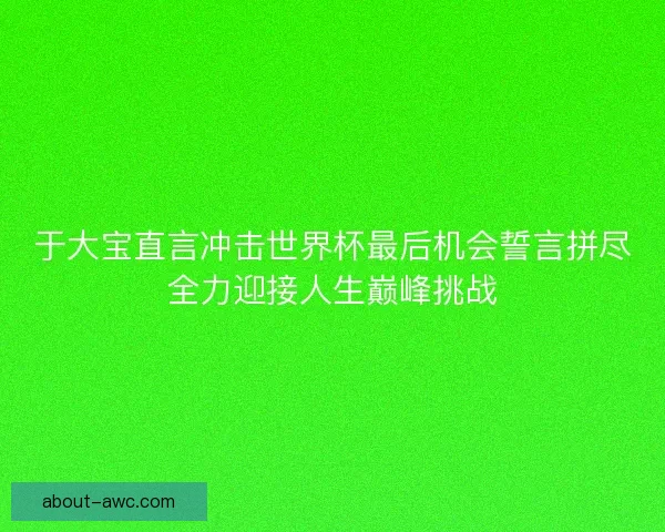 于大宝直言冲击世界杯最后机会誓言拼尽全力迎接人生巅峰挑战